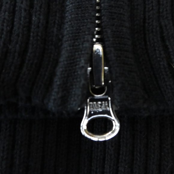 Eddie Bauer Sweater Mock Full Zip Pima Cotton Blend Ribbed Black Silvertone Pull - Picture 4 of 7